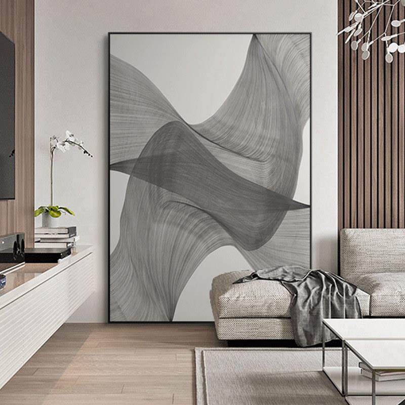 现代抽象黑白灰玄关装饰画 画极简线 线条客厅沙发挂画 画大尺寸