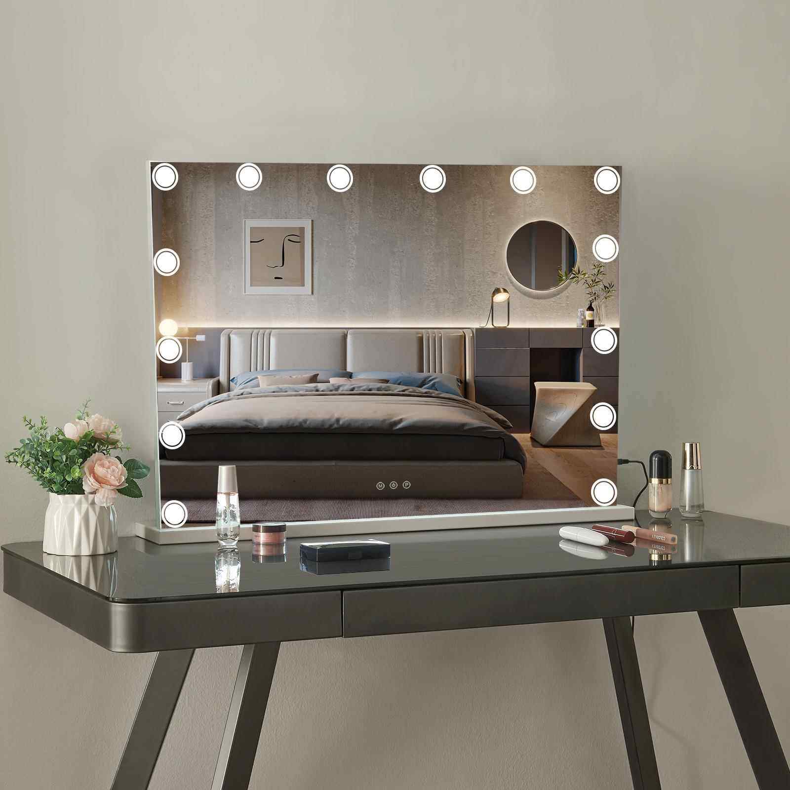 化妆无品牌/妆镜面台式ed灯泡桌方形大镜子智能l触控美镜卧室商用