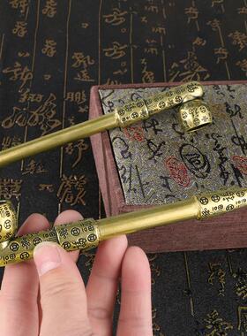 吉祥福字黄铜做旧烟斗烟嘴男老式黄铜烟杆烟锅通用工艺品收藏摆件