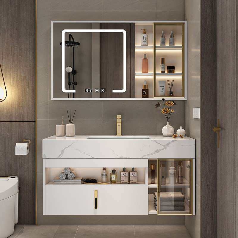 现代简约轻奢岩板陶瓷浴室柜组合洗手洗脸面池卫生间洗漱台盆套装