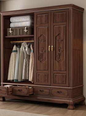 新中式高黑胡桃实木衣柜卧室衣储木物柜子全实木对开门端推BOJ拉