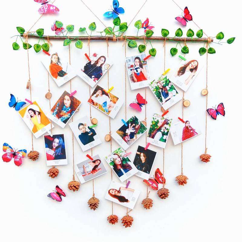 照片墙装饰自黏贴麻绳墙创意悬挂相片墙客厅网格免打孔挂绳夹