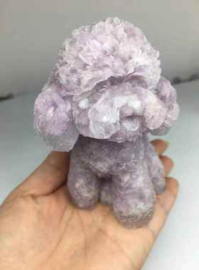 高档好超记水晶滴碎石泰迪狗摆件紫水晶黄水晶七蓝晶胶粉水晶1c0m