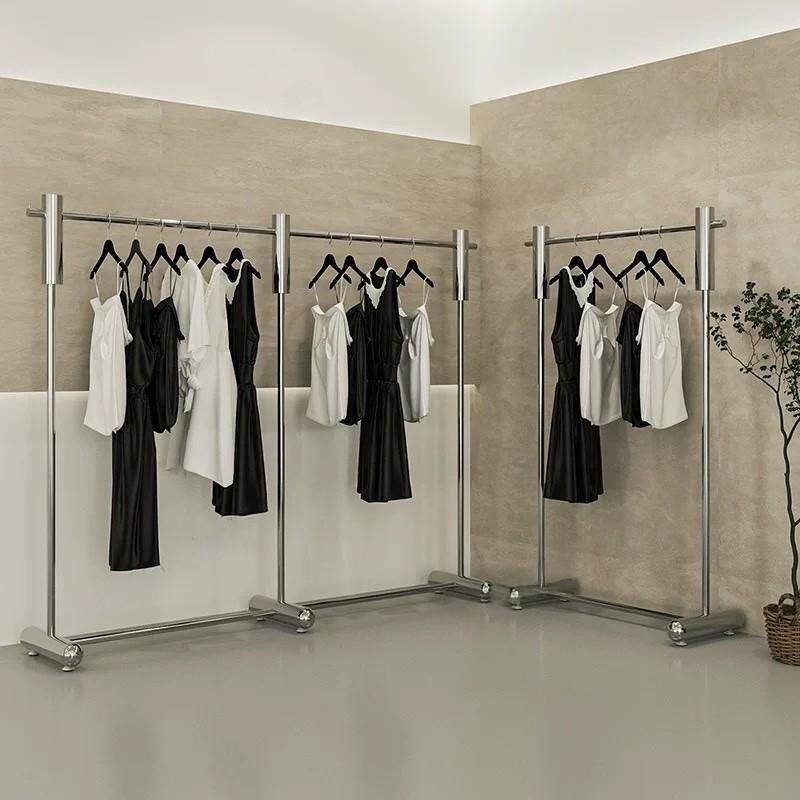 服装店挂衣架落地式不锈钢展示架组合女装店简约侧挂中岛陈列货架
