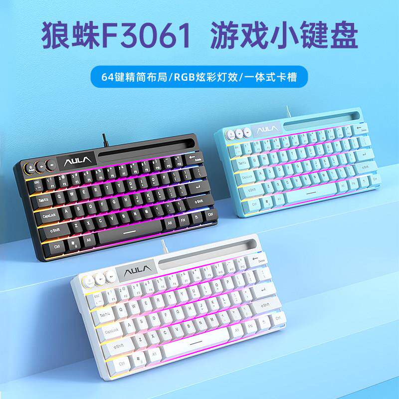 狼蛛F3061游戏键盘小型迷你mini有线静音笔记型电脑外置专用办公