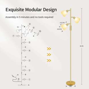三头落地灯金色微调旋钮开关北欧美风格可移动照明用于卧室书房