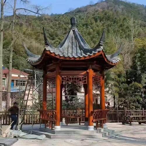 菠萝格凉亭户外庭院别墅古建防腐木彷古实木四角六角亭子室外木屋