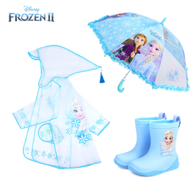 儿童雨衣艾莎公主透明雨披小学生，透明雨鞋套装幼儿园宝宝防水雨披