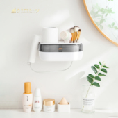日本免打孔吹风机置物架牙刷牙膏一体多功能挂壁式 卫生间厕所浴室