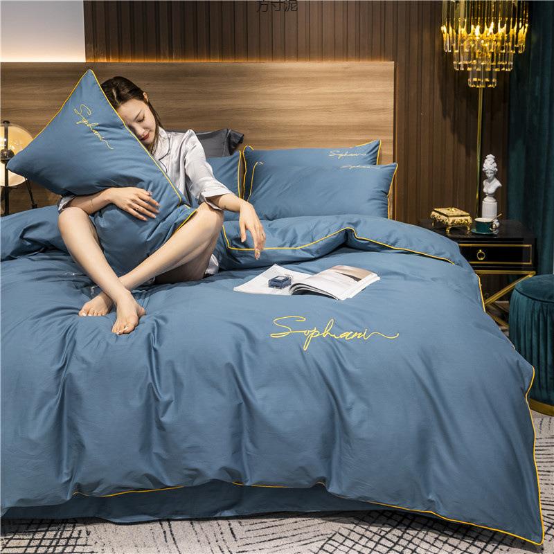 网红款四件套色被套简约1.21.5床笠款床上用品跨境工厂外贸