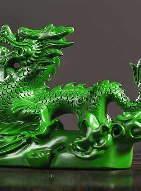绿色龙摆件实木头雕刻龙家用缺角补角纯木制青龙家居客厅装饰