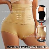 跨境高腰收腹内裤 女 女产后收肚前排扣塑形透气束腰提臀美体塑身裤