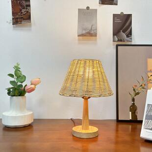 美式 饰台灯 乡村复古风竹编台灯卧室床头边客厅酒店房间装