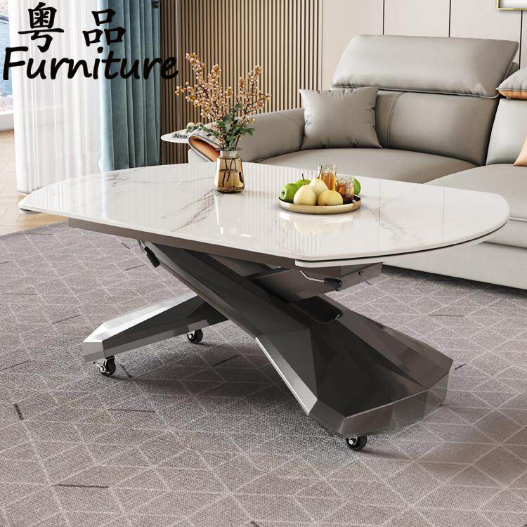 升降茶几餐桌两用一体式多功能岩板家用小户型客厅沙发可移动茶台