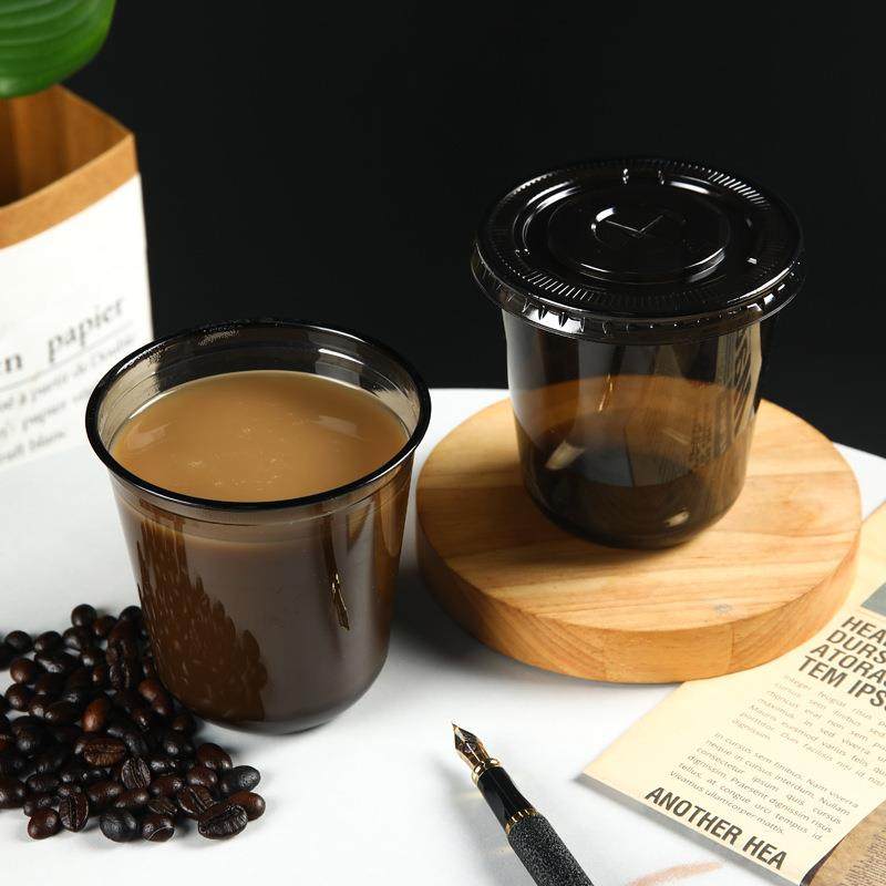 98口径PET咖啡杯冷饮塑料杯柠檬茶外带打包杯密封防漏奶茶杯