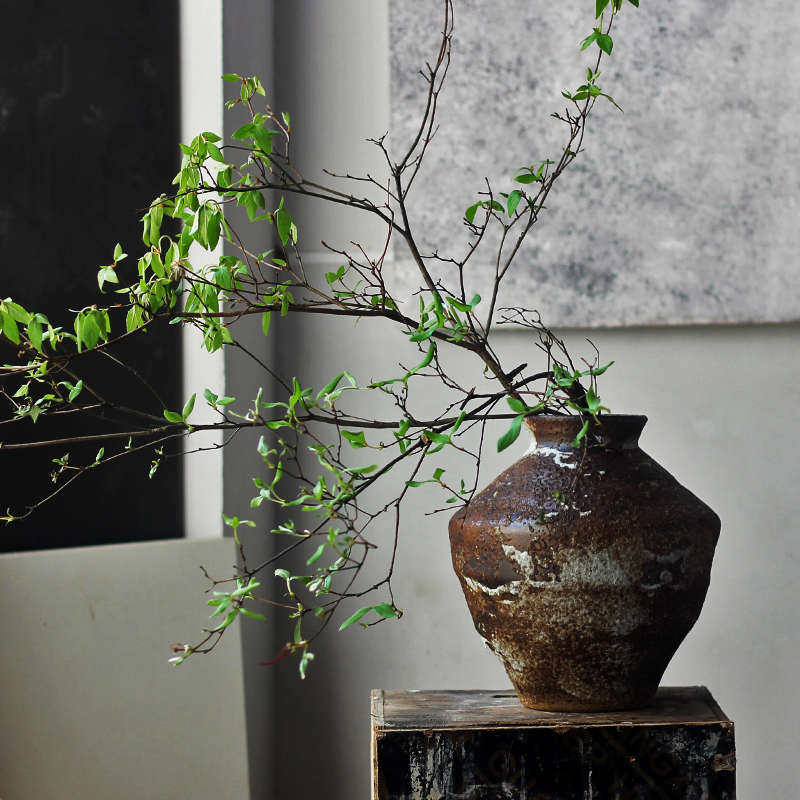景德镇侘寂风禅意摆件粗陶陶罐手工插花民宿酒店复古怀旧陶瓷花瓶