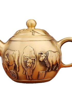 黄铜五牛茶壶金属工艺品办公室茶桌茶具配件纯铜铜壶摆件厂家