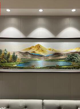 背靠金山客厅刺绣装饰画办公室挂画中式山水风景聚宝盆壁画背景墙