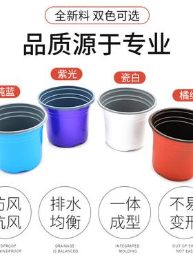彩色盆白色绿色蓝色紫色双塑色花盆双彩色花盆加厚育苗杯一次性料