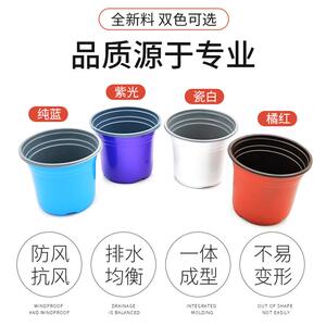彩色杯双盆色绿色蓝色紫白色双色色花盆加厚彩色花盆育苗一次性塑