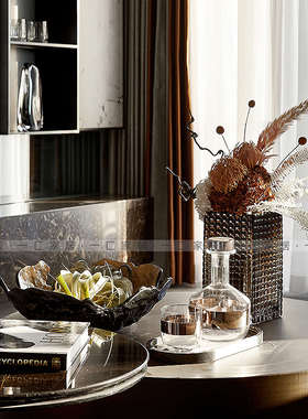 空合 现代简约金属果盘玻璃酒具托盘花器 样板间酒店客厅装饰品