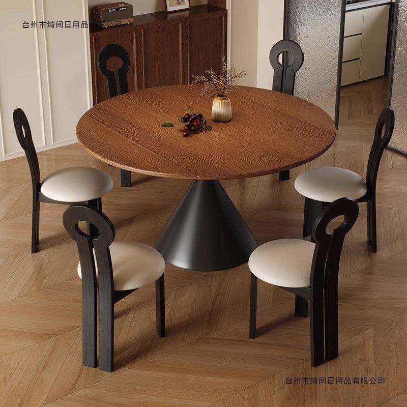 中古风实木餐桌椅组合方圆两用复古风家用大小户型伸缩白蜡木圆桌