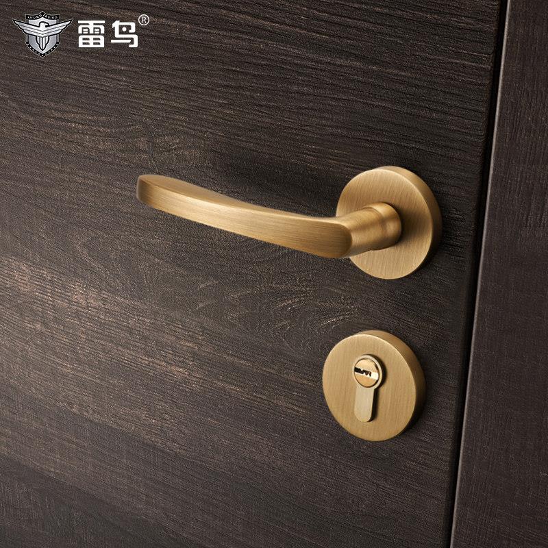 雷鸟黄铜室内门锁卧室房门锁现代轻奢黄铜本色高档别墅实木门把手