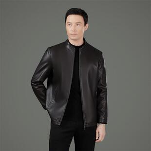 立领皮夹克2586 爸装 KJ休爸闲绵羊皮舒 外新海宁皮衣男中年款 秋季