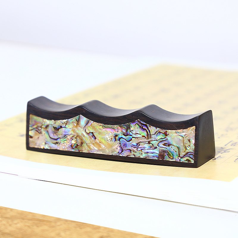 赋比兴 国家非遗 镶嵌螺钿毛笔笔搁 精品漆器实木笔架山 文创放笔