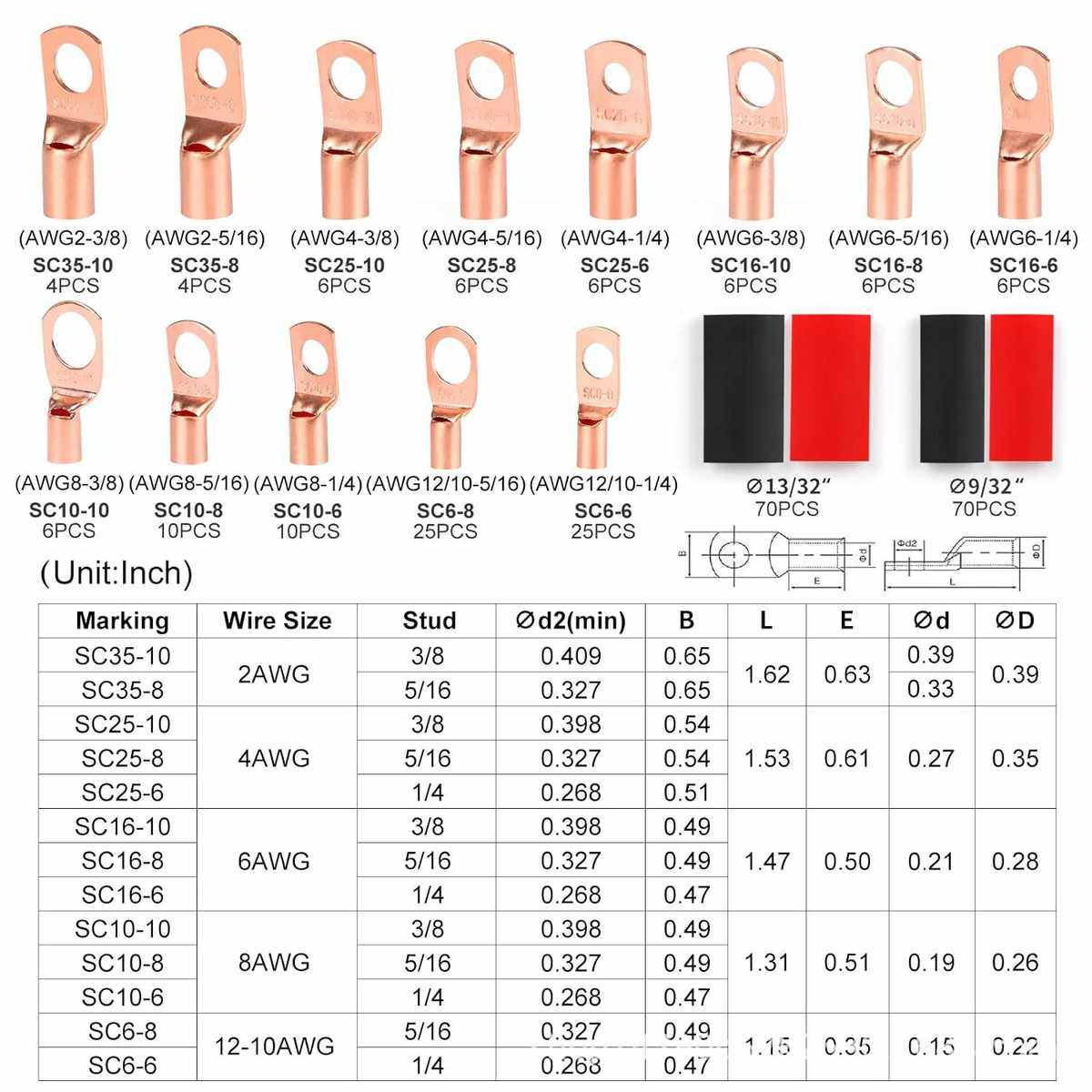铜鼻子DT接线端子多规格纯铜压电线管压式接线端子SC窥口加厚