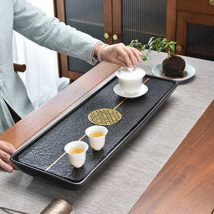 天然整块乌金石头茶盘家用简约茶台镜花水月泡茶台大中小号