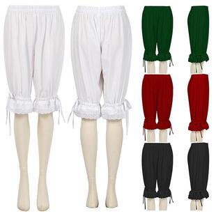 蕾丝花边绑带五分裤 复古女款 哈伦裤 中世纪纯色短款 演出服 灯笼裤