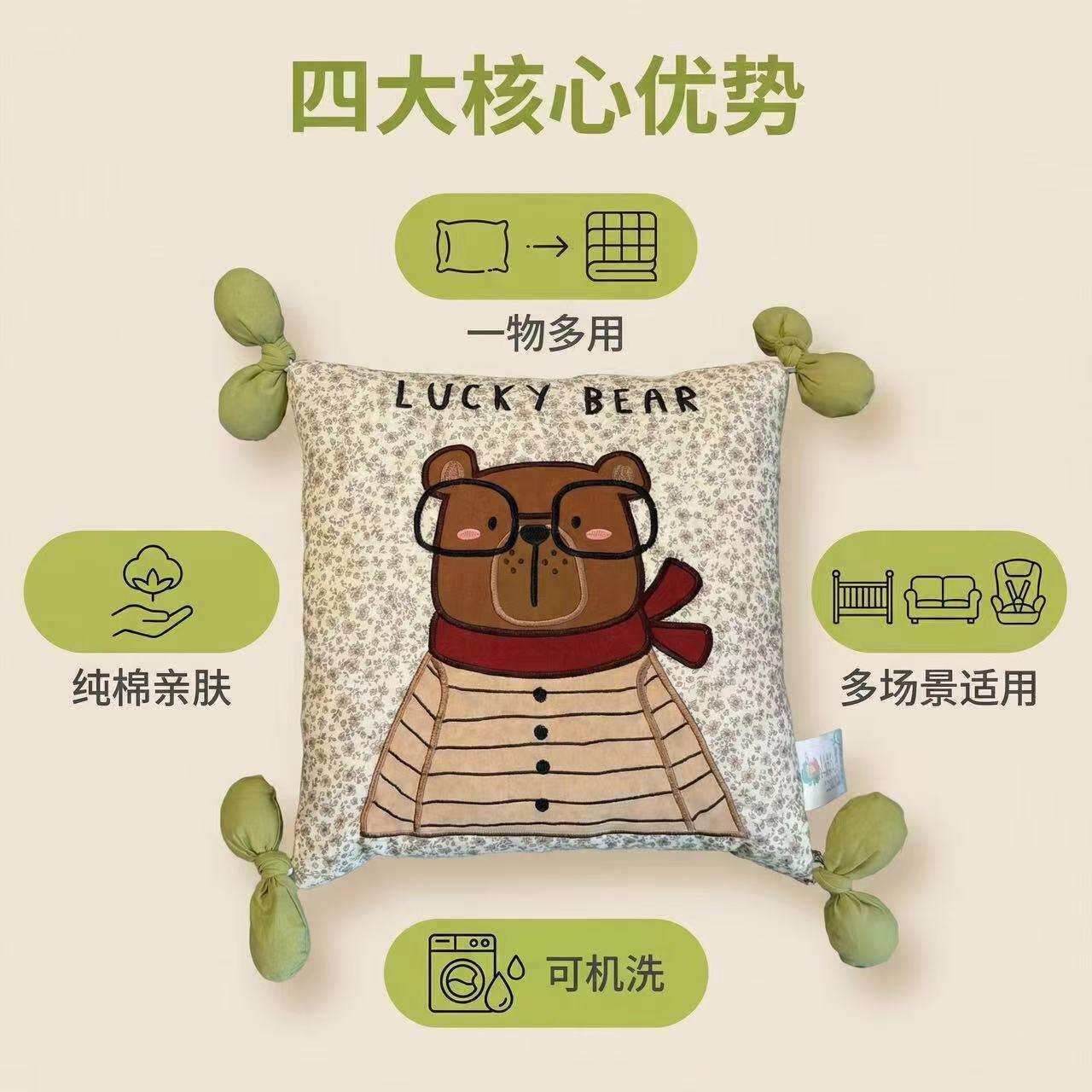 办棉双层纱抱枕被休子二合一纯棉PVI纱布公室午睡沙发靠垫全车载