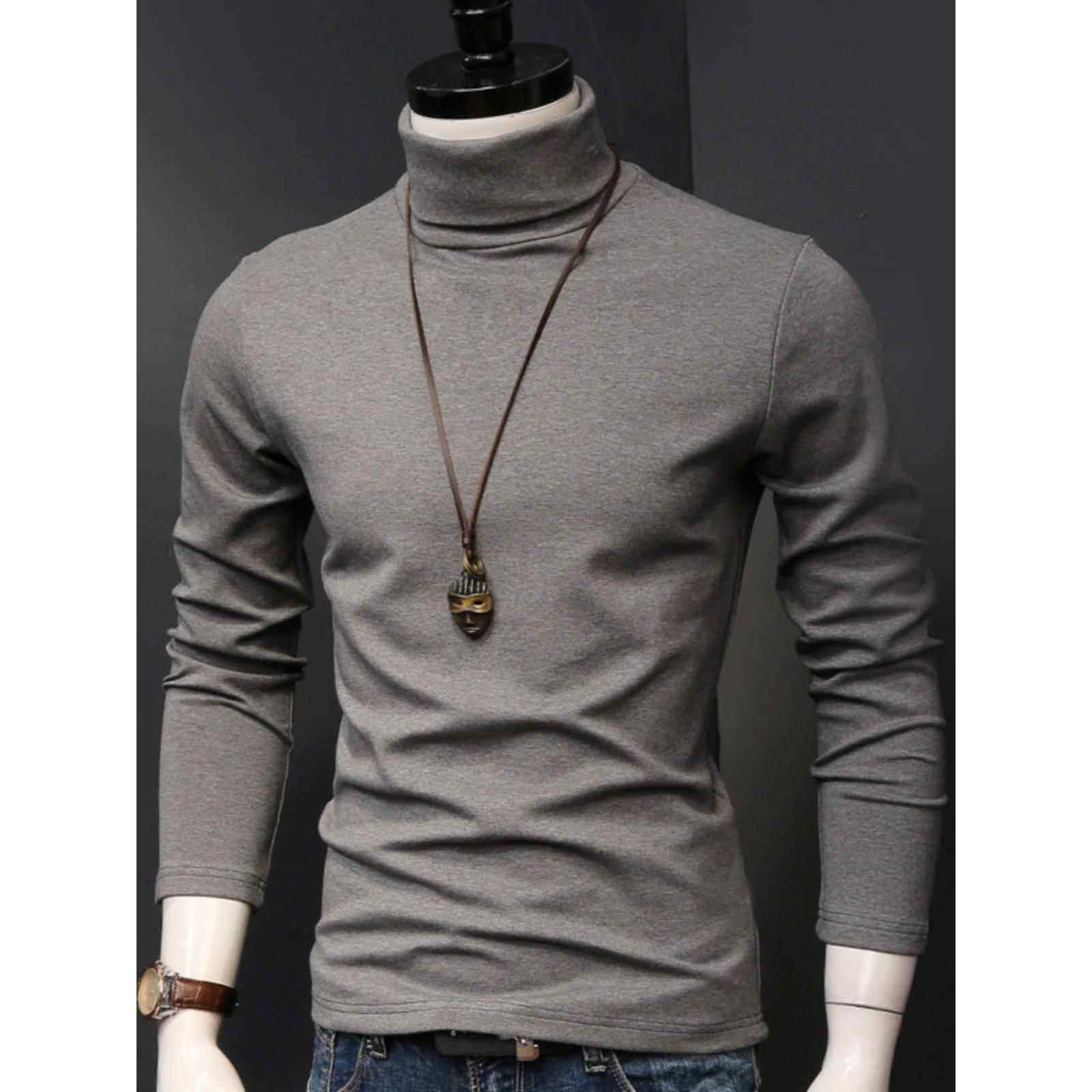 高领打底衫男春秋季2025新款修身立领长袖t恤男士纯棉内搭上衣潮