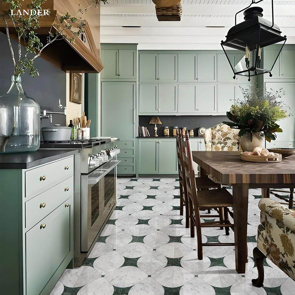 水刀马赛克大理石拼花酒店家装工装别墅装修轻奢复古现代风客餐厅