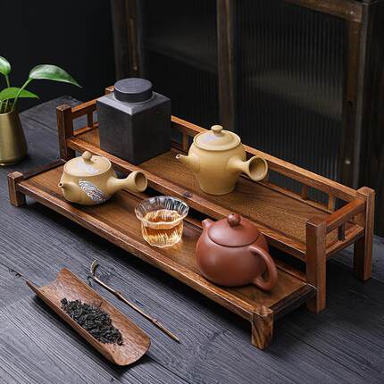 桌面收纳双层二层壶架南美胡桃木置物架功夫茶具收纳架紫砂茶壶架