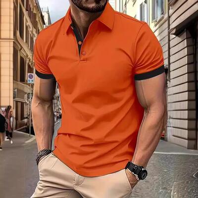Men polo shirt set casual wear color button multifunctional
