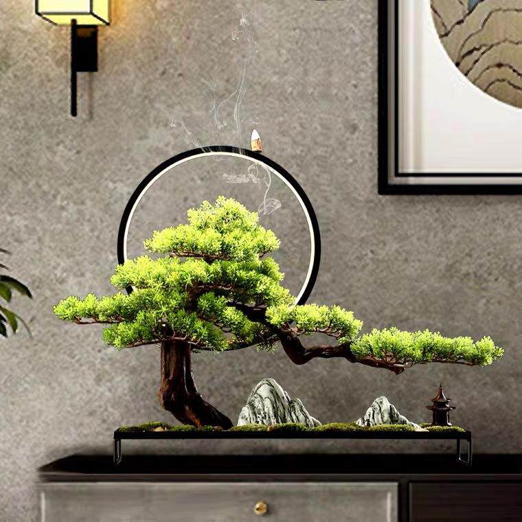 仿真植物盆景迎客松绿植盆栽客厅大型假树微景观装饰玄关酒店摆件