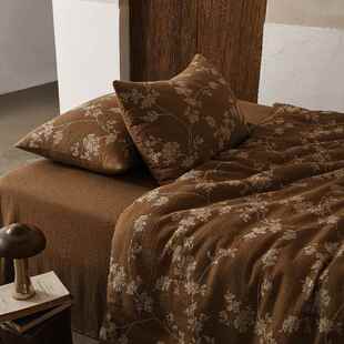 复古双层纱全棉纯棉色织花卉提花床上用品四件套 美拉德A类法式