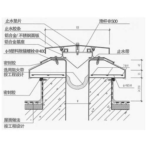 屋面变形缝不锈钢铝合金屋面建筑伸缩缝盖板型平面RM变形缝