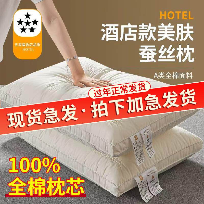 全棉蚕丝枕芯可水洗久睡不变形高档枕头芯套装一对装