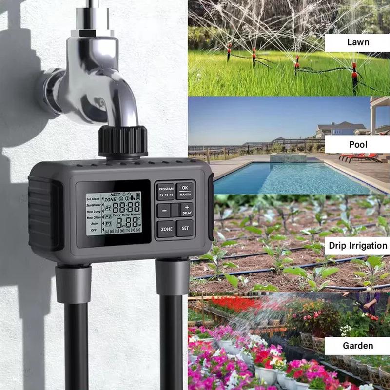 浇花灌溉定时器双出水口ip55防水旋钮大屏园林定时灌溉手动新款器