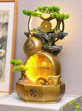 新中式流水生财摆件客厅玄关福禄招财风水轮循环水景开 业乔迁送