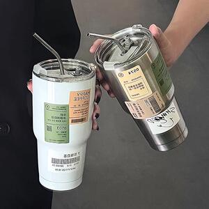 沐韩保温水杯大容量冰霸杯不锈钢吸管杯男女车载咖啡杯办公室杯子