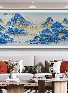 财绕青山浮描金装挂饰画POL客厅办公室画式山水画雕沙发背景中墙