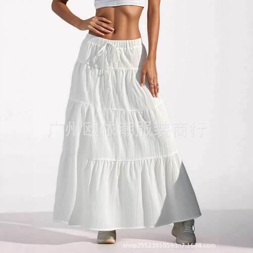 Women'S Solid Color Wide Band Waist Long Skirt Drop Waist