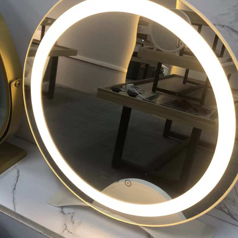 奢红镜子轻卧室简约现代补灯带化妆镜梳妆镜台式桌光灯led面网镜