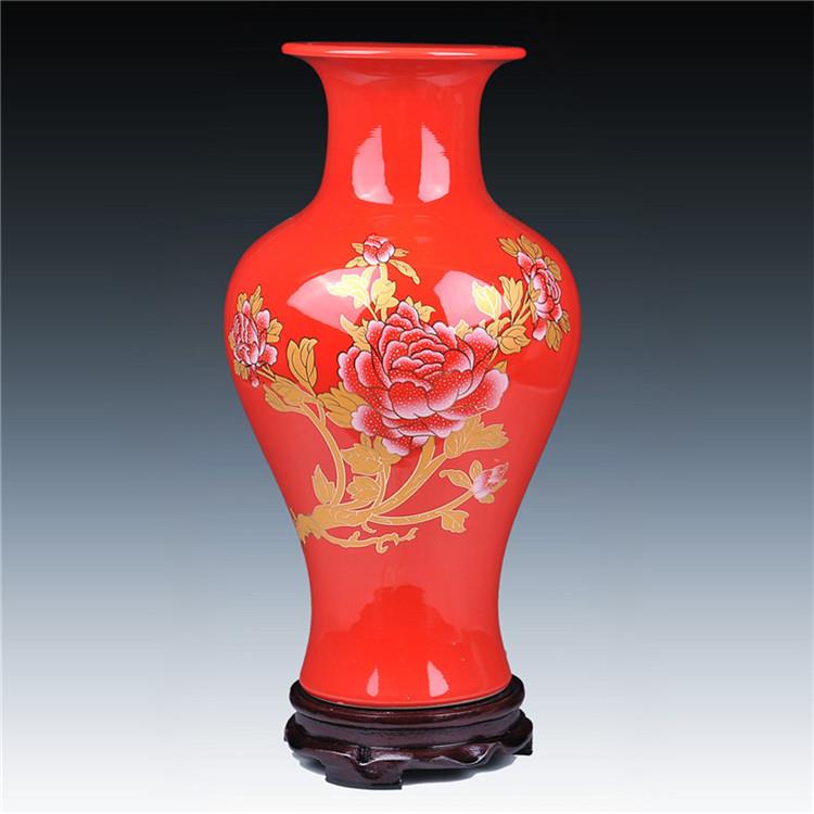 高档景德镇陶瓷器乌金釉花瓶牡彩赏瓶 现代时尚家居丹客厅装花饰