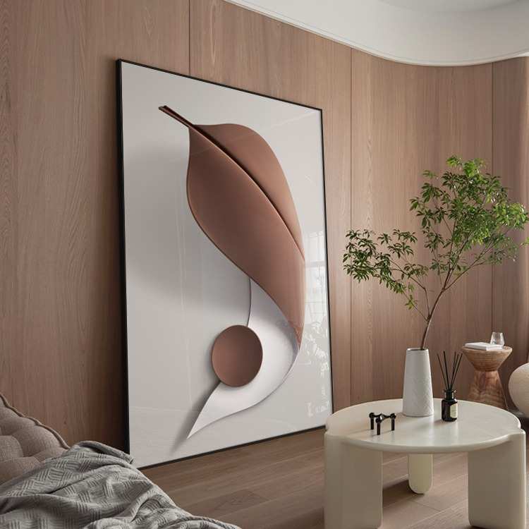 现代轻奢客厅装饰画极简大幅沙发背景墙落地画叶子寓意好玄关挂画