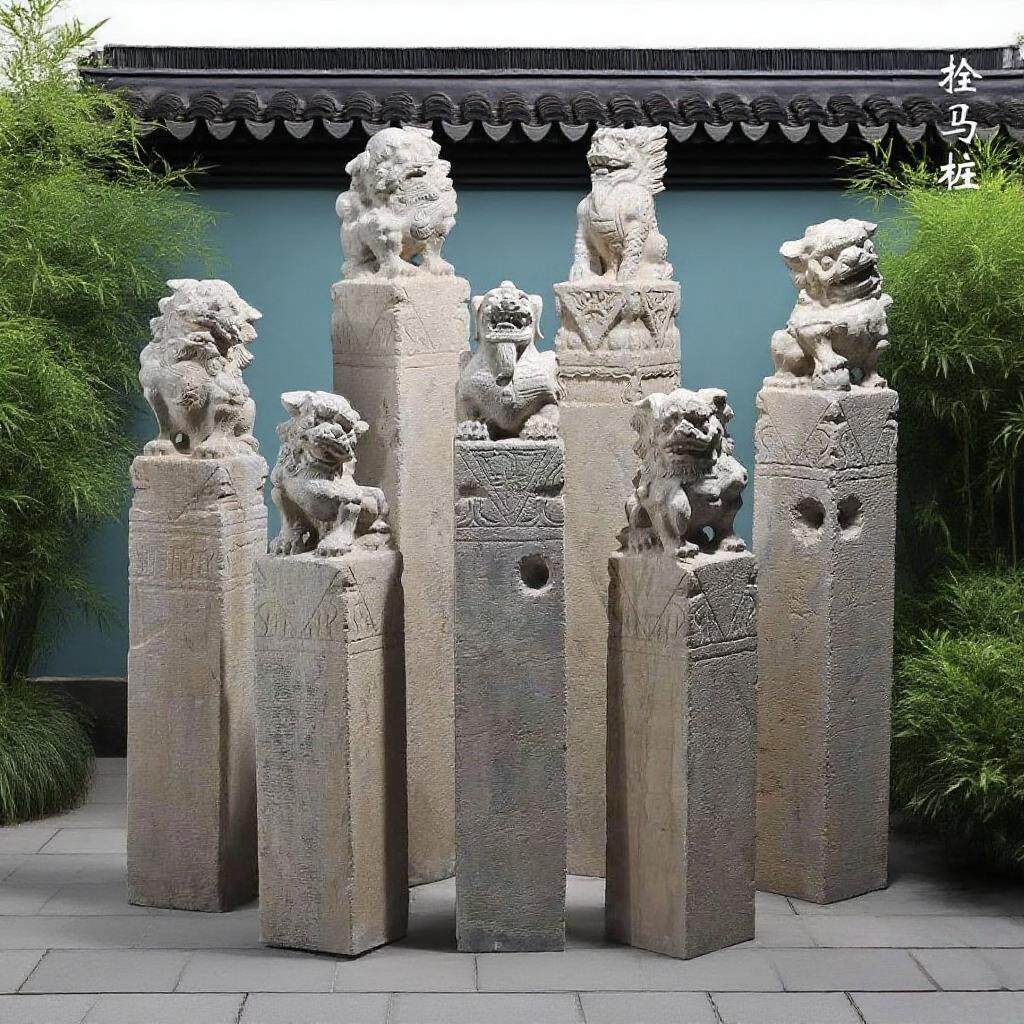 石雕拴马桩青石彷古貔貅狮子栓马石麒麟神兽拴马柱镇宅招财摆件